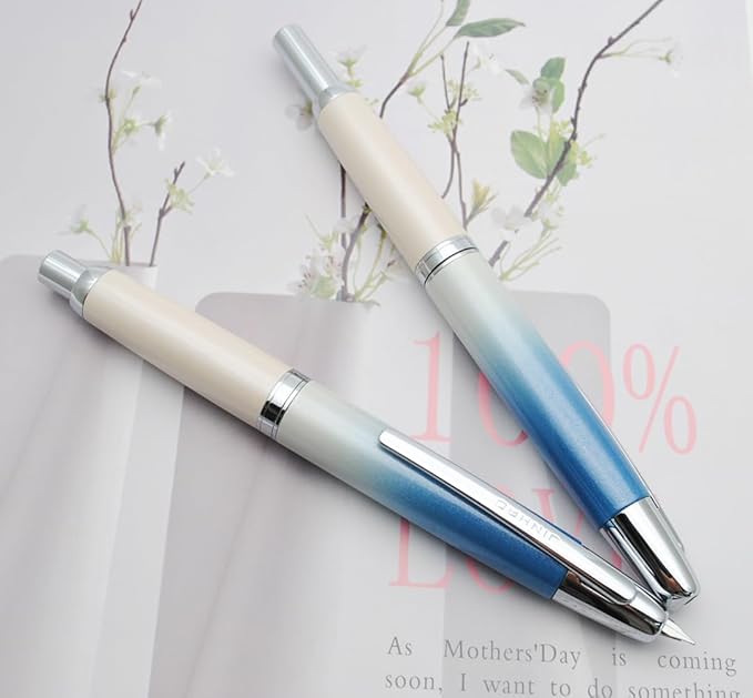 JINHAO 10 Press Fountain Pen, Retractable Metal Pen with Ink Converter (F Nib 0.5mm, Gradient Blue)