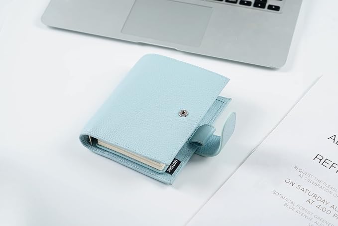 Moterm Pocket Regular Rings Planner - Genuine Leather Binder Organizer (Pebbled-Light Blue, 19mm Ring)