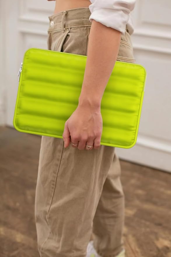 LS-M Puffy 13-14 Inch Laptop Sleeve Case for Women Men Cute Carrying Cover Compatible with MacBook Air M2, MacBook Pro 14 Protective Portable Case (Green, 13-14inch)
