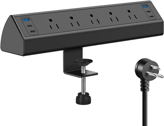 Desk Clamp Power Strip USB C,40W Total Fast Charging Station,4 PD 20W USB C Ports,Desk Edge Mount Power Strip 6 USB Ports 5 AC Outlets Surge Protector,6ft Cord,Fit 1.96" Tabletop Edge