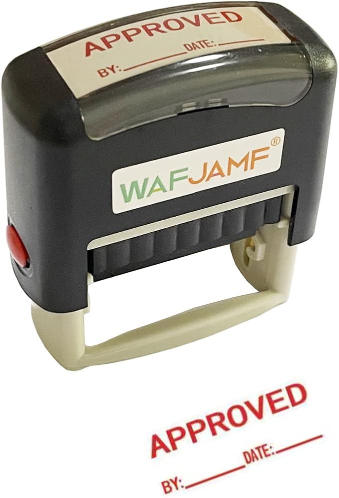 WAFJAMF Approved Date Message Stamp Self-Inking Rubber Stamp Office Stamp Red Ink-Medium
