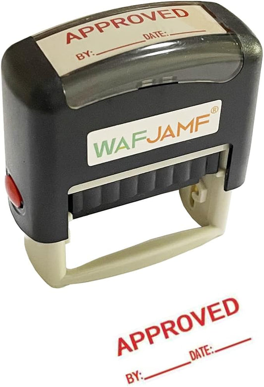 WAFJAMF Approved Date Message Stamp Self-Inking Rubber Stamp Office Stamp Red Ink-Medium
