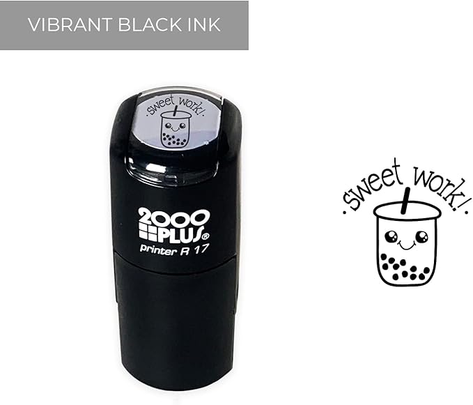Sweet Work Bubble Tea Themed Stamp / 2000 Plus Self Inking Teacher Boba Drink Stamper / 9/16" Small Black Ink Worksheet School Homework Stamp Made in USA