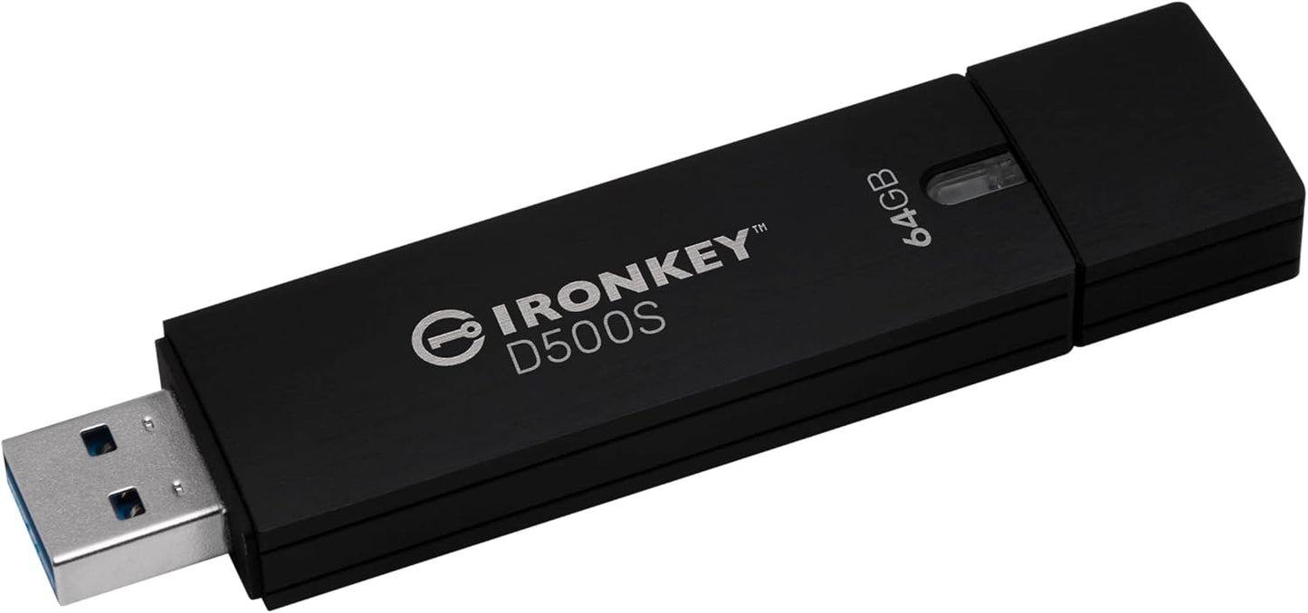 Kingston Ironkey D500S 64GB Encrypted Flash Drive | Dual Hidden Partition | FIPS 140-3 Level 3 | XTS-AES 256-bit | BadUSB and Brute Force Protection | Multi-Pin Option | IKD500S/64GB