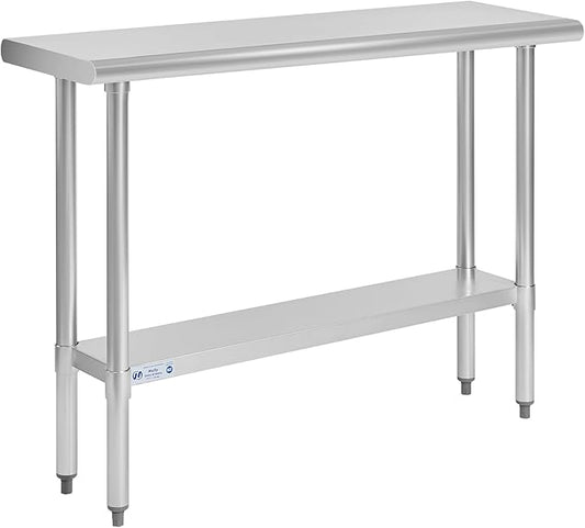Hally Stainless Steel Table for Prep & Work 14 x 48 Inches, NSF Commercial Heavy Duty Table with Undershelf and Galvanized Legs for Restaurant, Home and Hotel