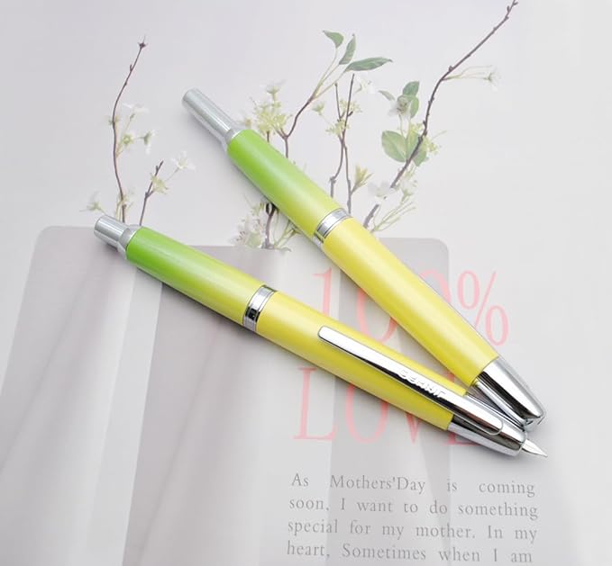 JINHAO 10 Press Fountain Pen, Retractable Metal Pen with Ink Converter (F Nib 0.5mm, Gradient Green)