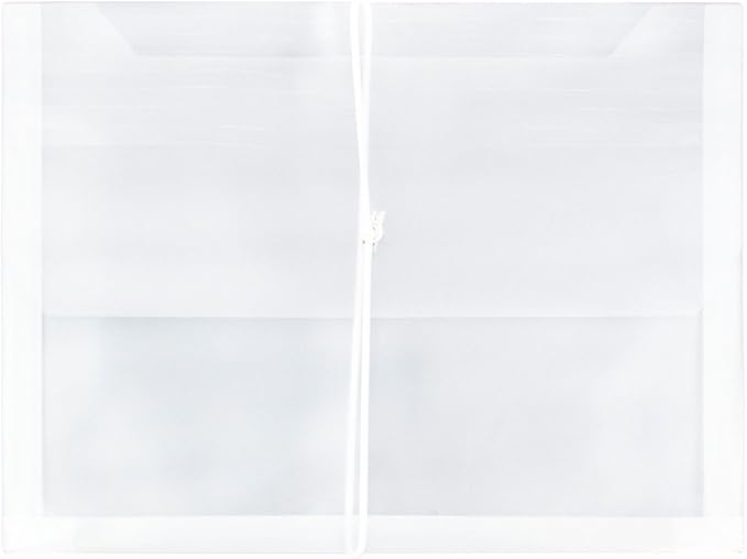 JAM PAPER Plastic Expansion Envelopes with Elastic Band Closure - Letter Booklet - 9 3/4 x 13 with 2.5 Inch Expansion - Clear - 12/Pack