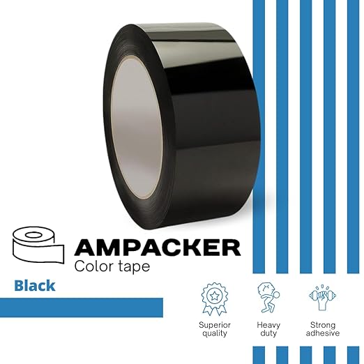 Heavy Duty Packaging Color Tape for Shipping,Packing and Moving 2" Wide x 2.0 Mil Thick -110 Yrd Roll -Acrylic Adhesive Tape for Box Sealing. (1 Roll, Black, 2" Wide x 110 yds).