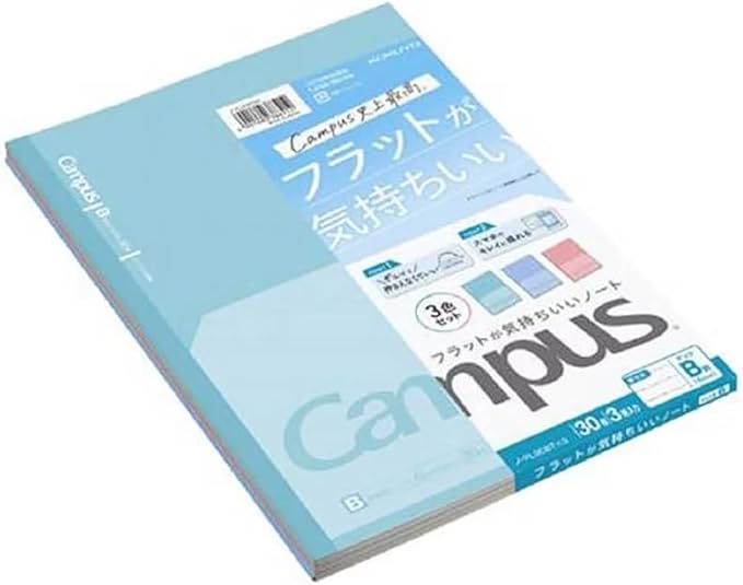 KOKUYO Campus Composition Kimochii Notebook, 3 Pack Feels Flat Semi-B5 Comp Book, Green Pink Blue, Dot B 6mm Ruled, 30 Sheets Lined Journal Notebook for School Note Taking. Japan Import (NO-FL3CBTX3)
