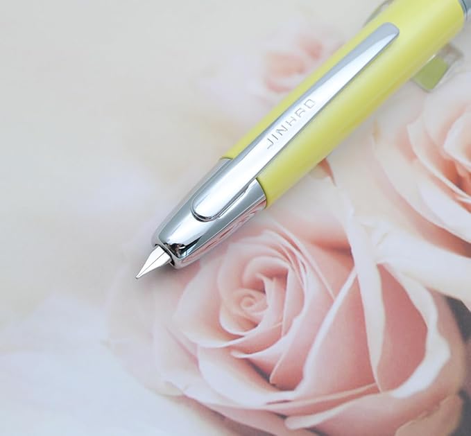 JINHAO 10 Press Fountain Pen, Retractable Metal Pen with Ink Converter (EF Nib 0.38mm, Gradient Green)