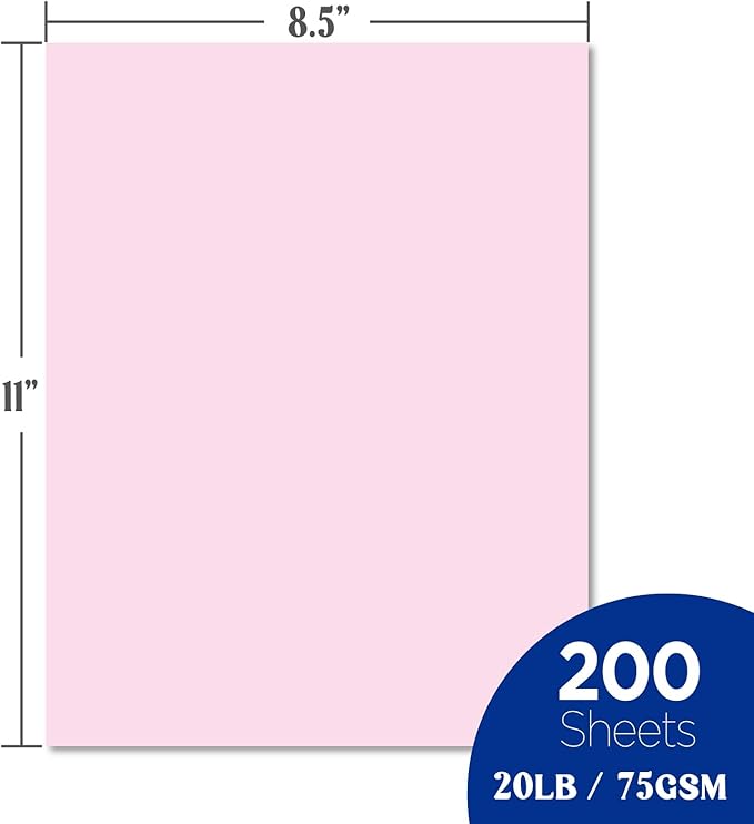 Veritas Colored Copy Paper, Pink Colored Printer Paper 8.5” x 11”, 20 lb / 75 GSM, 200 Sheets (1 Reams) Computer Paper, Multi-Purpose paper, Made in USA