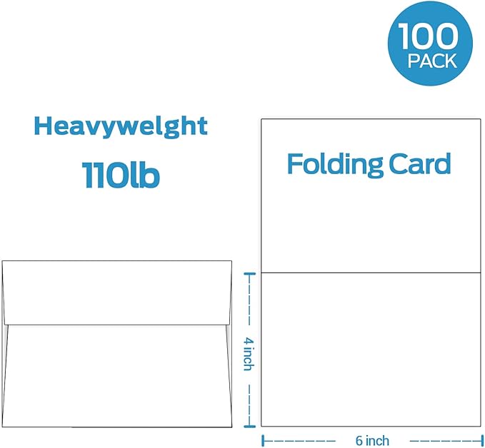 Blank White Cards and Envelopes 100 Pack, Ohuhu 4 x 6 Heavyweight Folded Cardstock and A4 Envelopes for DIY Greeting Cards, Wedding, Birthday, Invitations, Thank You Cards & All Occasion