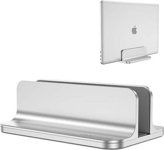 OMOTON Vertical Laptop Stand Holder, Desktop Aluminum Stand for MacBook with Adjustable Dock Size, Fits All MacBook, Surface, Chromebook and Gaming Laptops (Up to 17.3 inches), Silver
