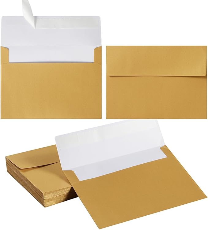 50 Pieces Metallic Color Self Seal Envelopes for Greeting Cards, Invitations, Postcards (Gold, 4x6)