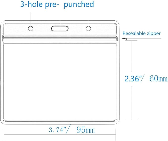 Extra Thick Horizontal ID Card Name Tag Badge Holder with Waterproof Type Resealable Zip (Holders, 6Packs)