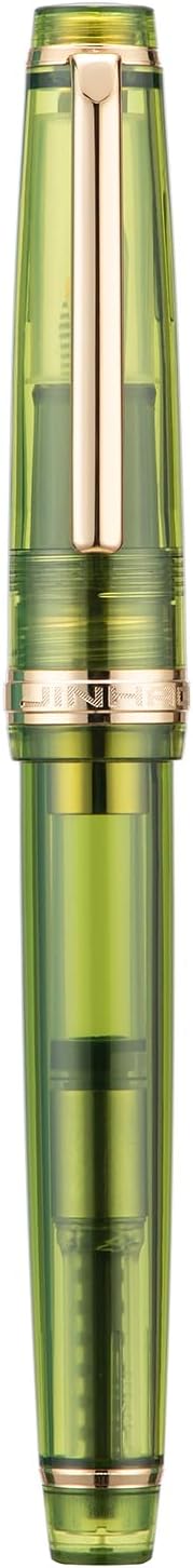 Jinhao 82 Acrylic Fountain Pen, Iridium Medium Nib with Ink Converter, Transparent Olive Green Classic Design Smooth Writing Pen (Gold Trim)