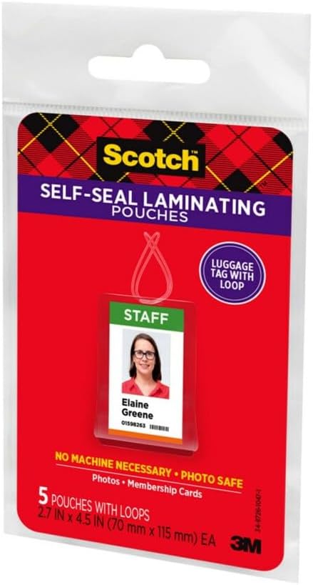 Scotch Self-Sealing Laminating Pouches, Bag Tags, 5-Pouches - 6 Pack