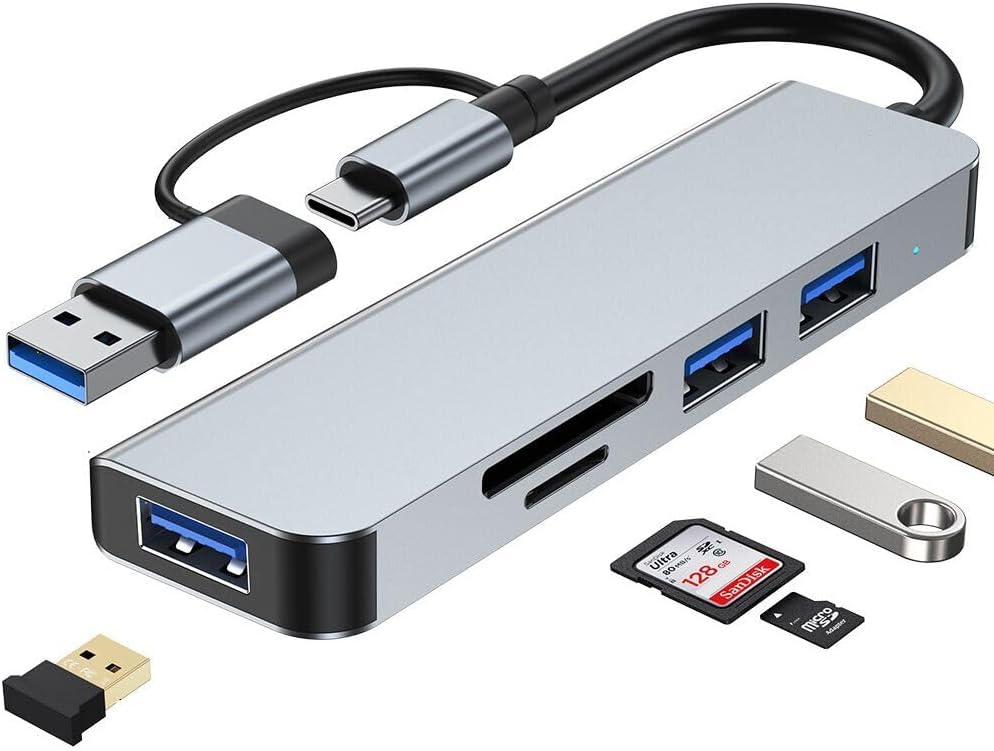 VIENON 5 in 1 Aluminum USB-C Hub with Memory Card Reader and 3 USB 3.0 Ports, for PC, Laptops, MacBook Pro/Air, iMac Pro, Surface and Tablet