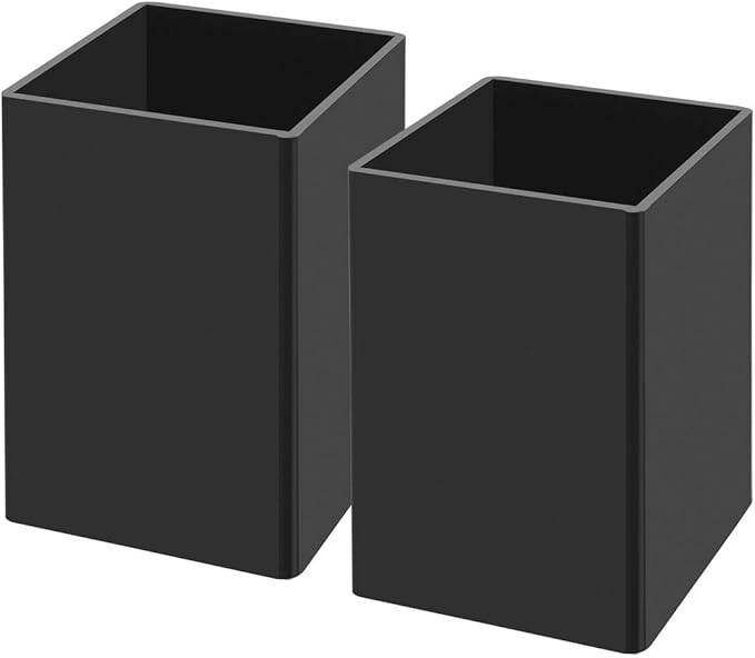 NIUBEE Black Acrylic Pen Holder 2 Pack, Desktop Pencil Cup Stationery Organizer for Office Desk Accessory