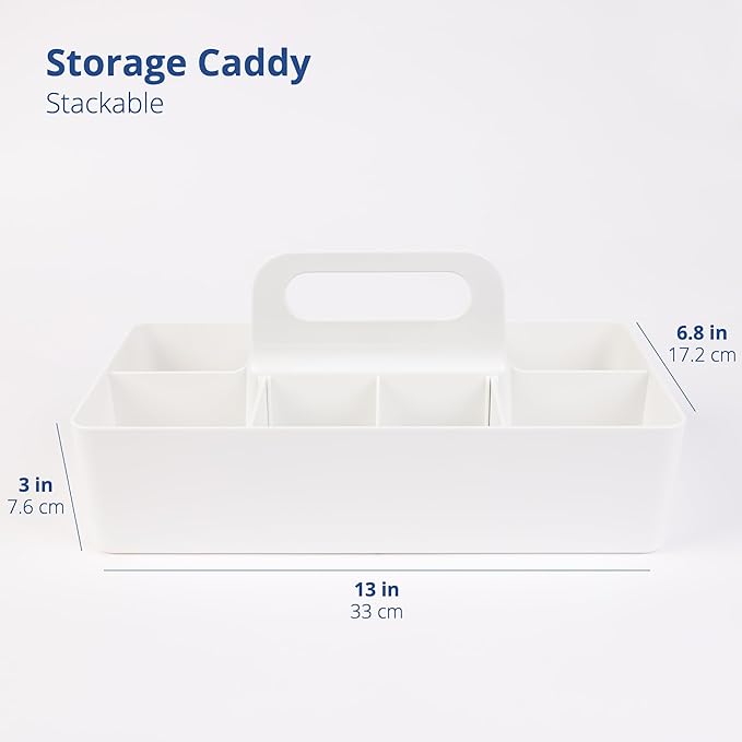 BLUE GINKGO Stackable Organizer Caddy – Korean-Made Portable Tote for Bathroom, Office, Crafts, or School Supplies (Long Rectangle, White)