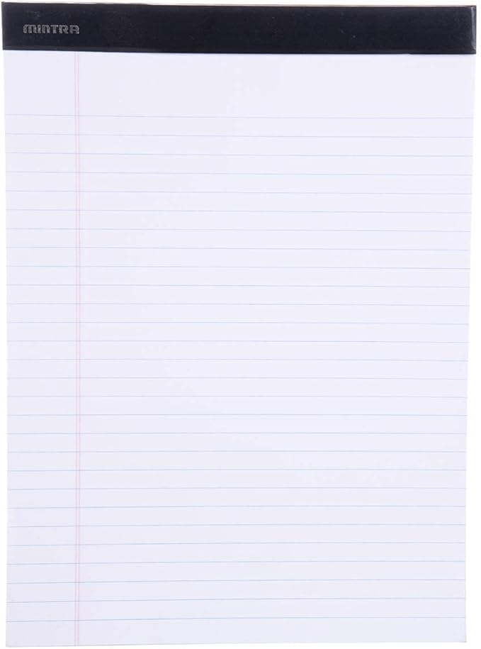 Mintra Office Legal Pads - ((BASIC WHITE 6pk, 8.5in x 11in, WIDE RULED)) - 50 Sheets per Notepad, Micro perforated Writing Pad, Notebook Paper for School, College, Office, Business
