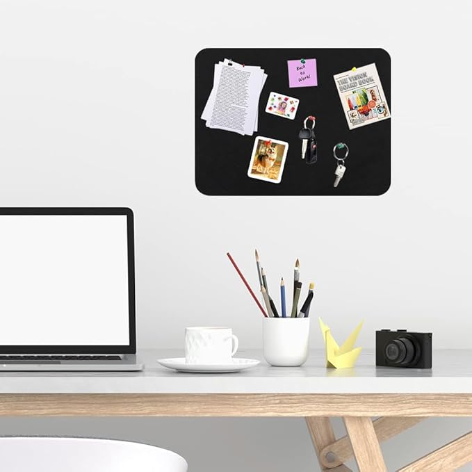 Vuzvuv 16x12 inch Black Cork Board Bar with 20 Pushpins, Self-Adhesive Bulletin Board Strips No Damage for Wall, Felt Pin Board for Paste Notes, Photos, Schedules Offices Home