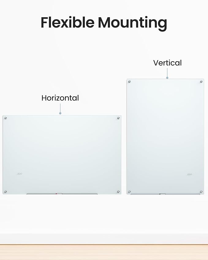 VUSIGN Glass Whiteboard 48" x 72" Magnetic Dry Erase for Office School, Home, Frameless Mounting, Includes 4 Magnets, 2 Markers and 1 Erasers