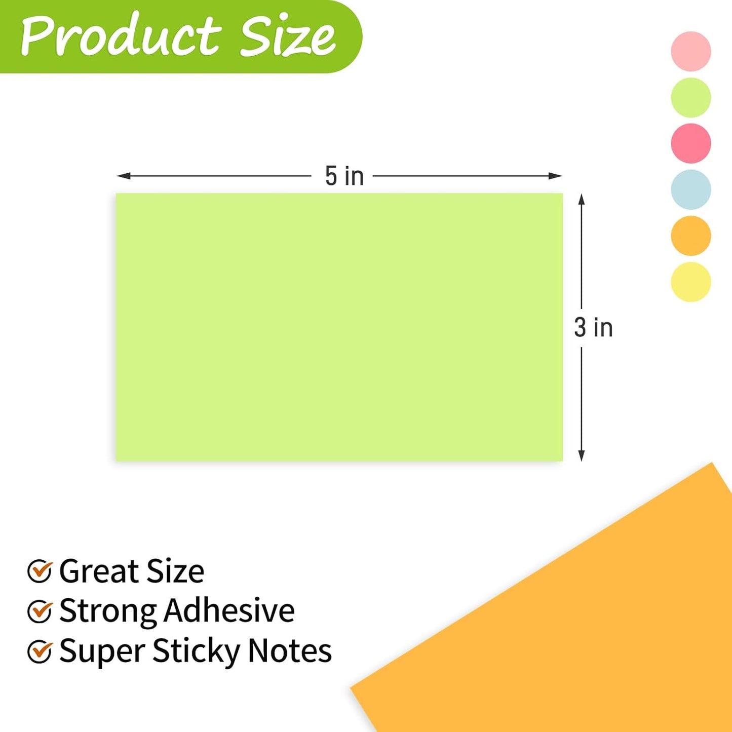 3 in x 5 in Large Sticky Notes, 76 x 127 mm 6 Pads Assorted Self-Stick Pads for Notebook,Office,School and Home,80 Sheets/Pad (24 Pads Brillant)