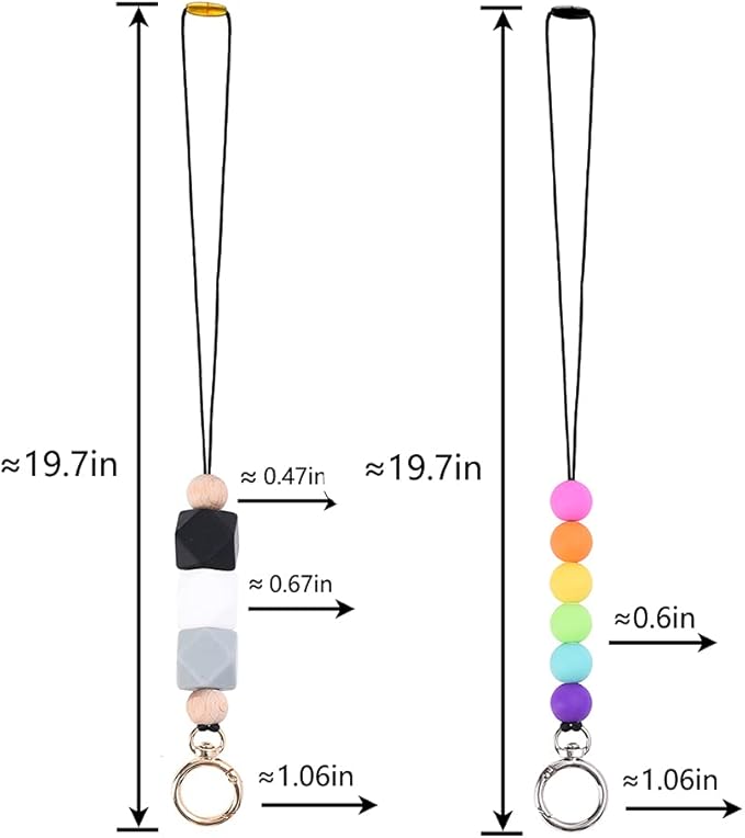 POPLOPP 2PCS Teacher Lanyards for ID Badges and Keys, Cute Silicone Beaded Lanyard for Women Nurse Employees Students