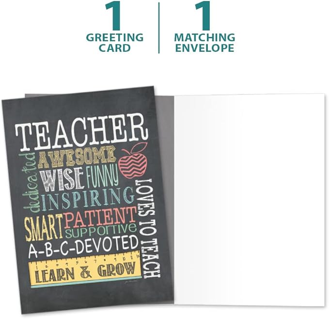 Tree-Free Greetings Teacher Appreciation Cards - Artful Designs - 1 Card + Matching Envelopes - Made in USA - 100% Recycled Paper - 5"x7" - Lighthearted, For Teacher, Awesome Teacher (GO64452)