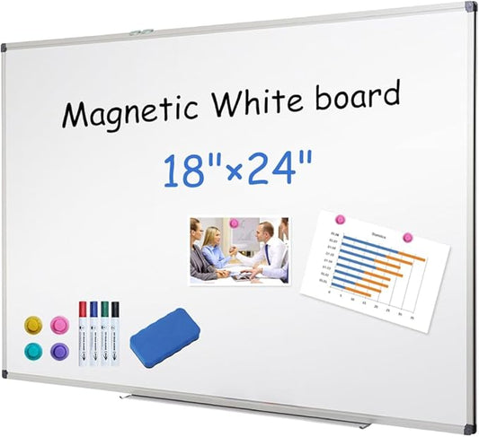 XIWODE Magnetic Dry Erase Board，Whiteboard for Wall,18 x 24 inches, Whiteboard Marker Board Writing Board，Silver Aluminum Frame, Durable,Whiteboard for Home School & Office