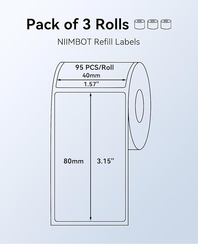 3 Rolls Labels for NIIMBOT B1 B21 B3S K3, 2'' x 3.15'' (50x80mm) Kitchen Labels for Containers, Waterproof, Oil-Proof and Tear-Proof Thermal Printer Labels