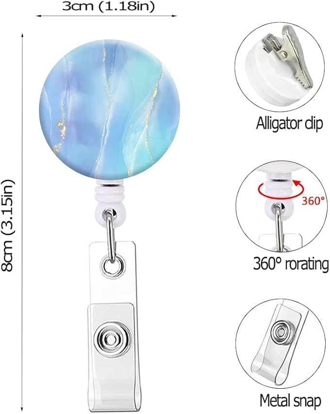 Retractable Badge Reel Clip, Badge Holder with Alligator Clip, Cute Badge Clip on ID Name Card Holders for Nurse Doctor and Office (3Pack Marble Mixed)