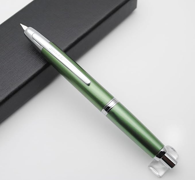 JINHAO 10 Press Fountain Pen, Retractable Metal Pen with Ink Converter (F Nib 0.5mm, Light Pine Green)