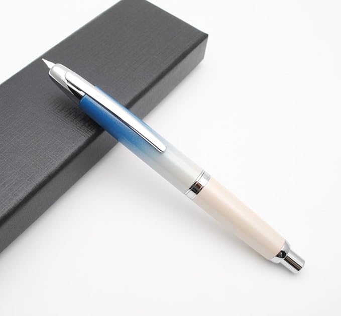 JINHAO 10 Press Fountain Pen, Retractable Metal Pen with Ink Converter (F Nib 0.5mm, Gradient Blue)