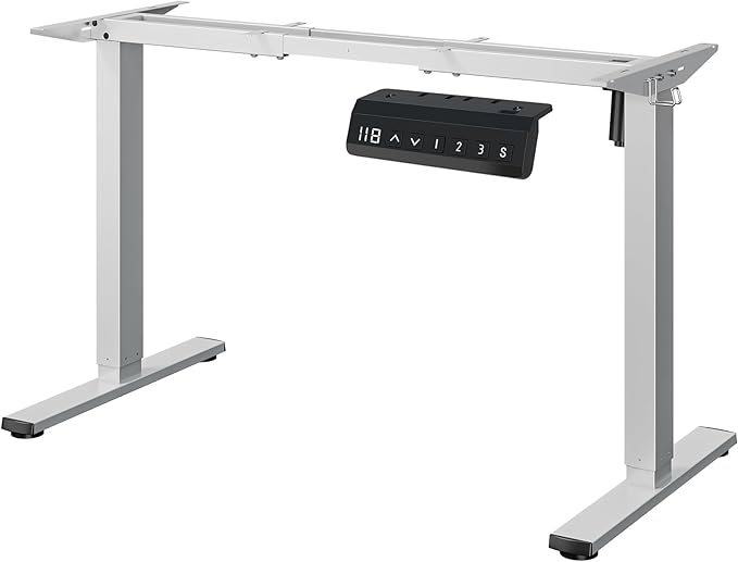 Standing Desk Frame, Electric Stand up Desk Frame Height Adjustable Table Legs Sit Stand Desk Frame, Single Motor Ergonomic Standing Desk Base Workstation, Frame Only, White