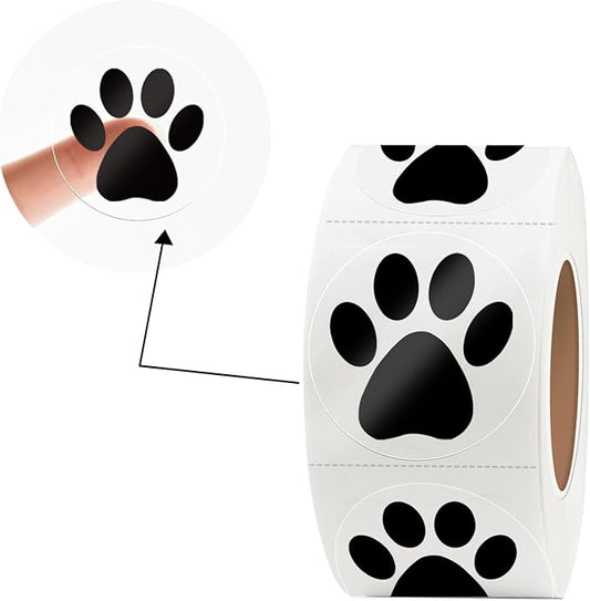 Paw Stickers, Clear Paw Prints Stickers, 500 Pcs 1 Inch Puppy Dog Paw Stickers, Self-Adhesive Black Bear Paw Stickers Roll for Kids Birthday Decorations Envelopes Seals Cards Gift Wrapping