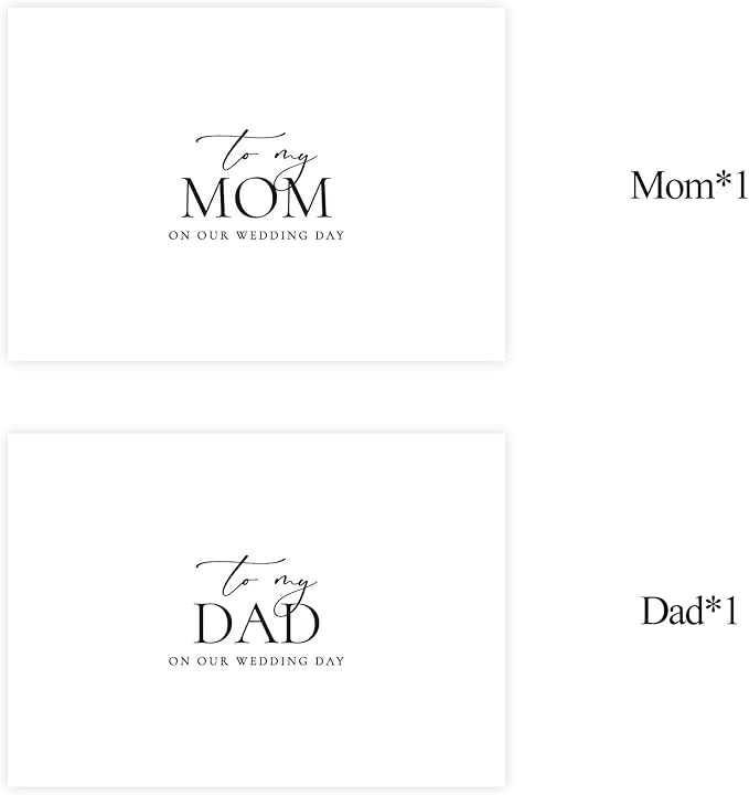 Set of 2 Wedding Day Card for Parents, To My Dad and Mom On Our Wedding Day, Parents Of The Bride/Groom Gifts.（Dad/Mom A）