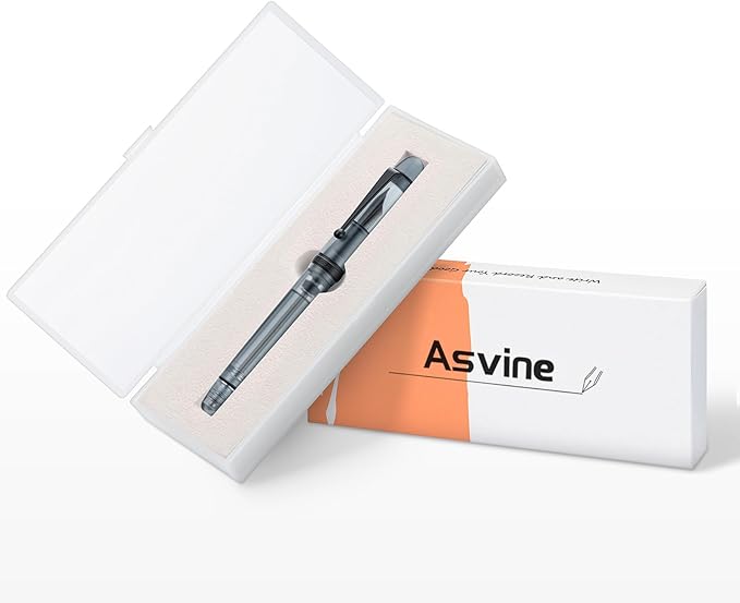 Asvine V126 Vacuum Filling Fountain Pen, Matte Black Acrylic Extra Fine Nib, Large-Capacity Pen with Gift Case