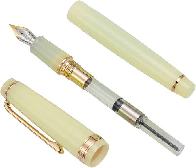 Jinhao 82 Acrylic Fountain Pen, Iridium Bent Nib with Ink Converter, Transparent Yellow Classic Design Calligraphy Pen (Gold Trim)