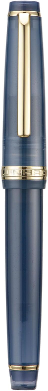 Jinhao 82 Acrylic Fountain Pen, Iridium Fine Nib with Ink Converter, Transparent Dark Blue Classic Design Smooth Writing Pen (Gold Trim)