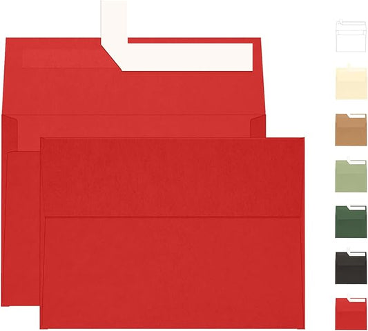 Red 5x7 Envelopes 100 Pack, Goefun A7 Self Seal Printable Invitation Envelopes for 5x7 Cards, Christmas, Birthday, Engagement, Anniversaries, 5.25 x 7.25 in, 120 GSM