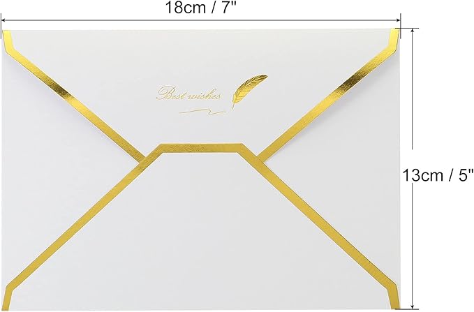 PATIKIL V Flap Envelopes, 10 Pack 7 x 5'' Luxury Style Gold Border Greeting Card Envelope for Invitations Weddings, White