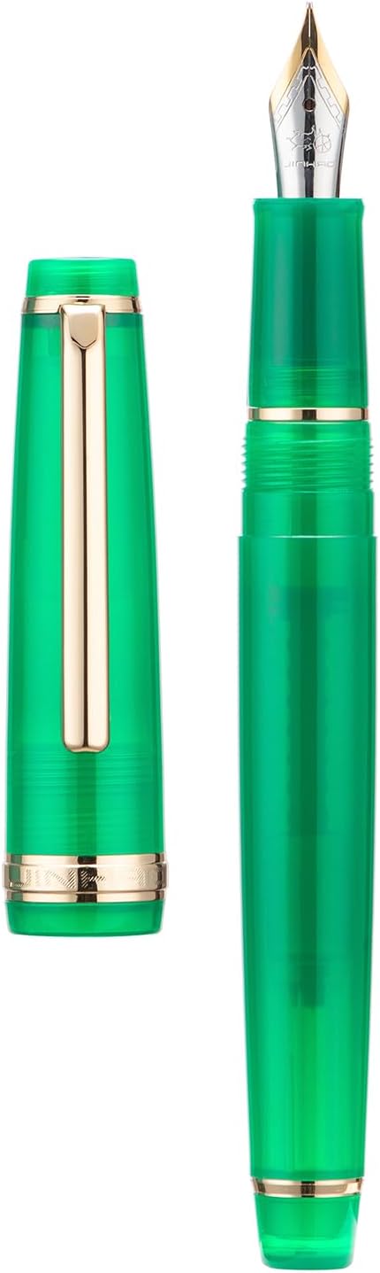 Jinhao 82 Acrylic Fountain Pen, Iridium Medium Nib with Ink Converter, Transparent Jungle Green Classic Design Smooth Writing Pen (Gold Trim)