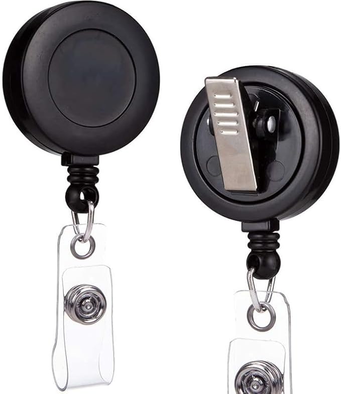 3 Pack Badge Holder Reel Clips, with 22'' Retractable Cord (Black)