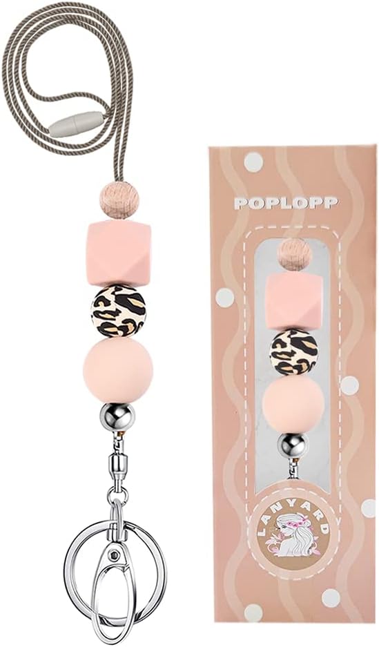 POPLOPP Teacher Lanyards for ID Badges and Keys, Cute Silicone Beaded Lanyard for Women Nurse Employees Students