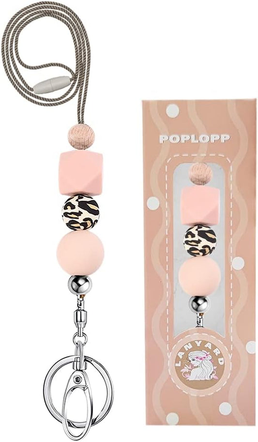 POPLOPP Teacher Lanyards for ID Badges and Keys, Cute Silicone Beaded Lanyard for Women Nurse Employees Students