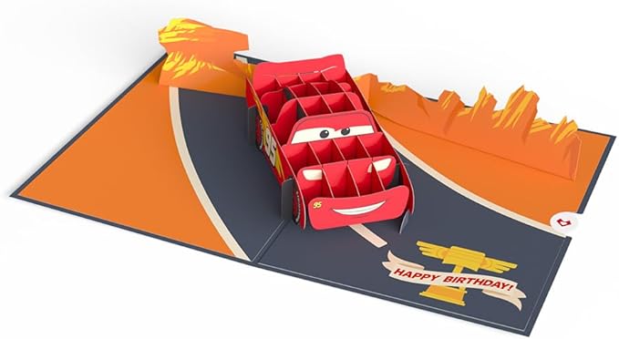 Lovepop Happy Birthday Pop-Up Card for Her and Him- 3D Disney Birthday Greeting Cards for Boys, Girls, Men, Women - Cars Kachow - 5" x 7" Lightning McQueen Card - Blank Note Card & Envelope Included