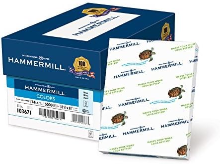Hammermill Colored Paper, 24 lb Blue Printer Paper, 8.5 x 11-10 Ream (5,000 Sheets) - Made in the USA, Pastel Paper, 103671C