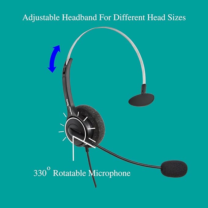 DailyHeadset 2.5 mm Jack Phone Headset On Ear Headphones Hands Free for Cordless Landline Telephones